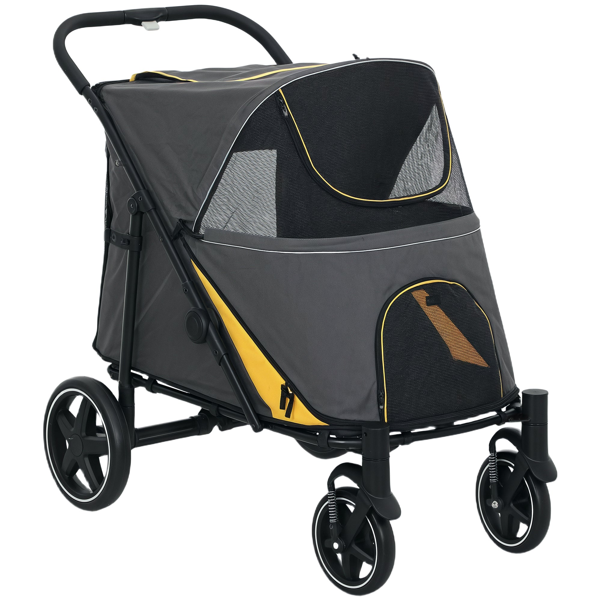 Dog Stroller, Dog Stroller with Cushion, Foldable Dog Trolley, Cat Stroller for Large and Medium Dogs, Dog Trolley with Mesh Window, Safety Leashes, Bag, Oxford Fabric, Dark Gray