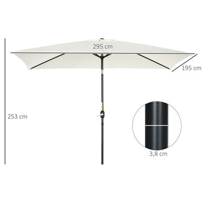 Aluminum Umbrella 200x300x253 cm Rectangular Garden Parasol with Crank and Removable Anti-UV Post for Terrace Pool Patio Outdoor Cream