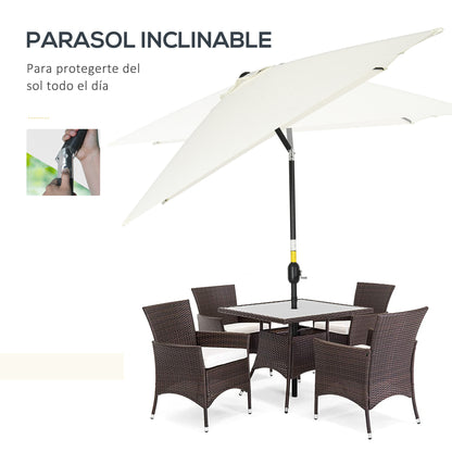 Aluminum Umbrella 200x300x253 cm Rectangular Garden Parasol with Crank and Removable Anti-UV Post for Terrace Pool Patio Outdoor Cream