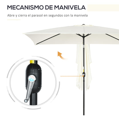 Aluminum Umbrella 200x300x253 cm Rectangular Garden Parasol with Crank and Removable Anti-UV Post for Terrace Pool Patio Outdoor Cream