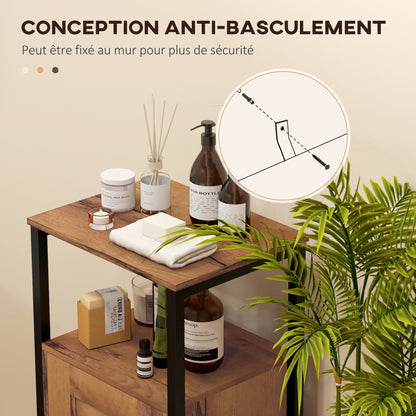 Low Bathroom Cabinet with Louvered Door, Steel Frame Bathroom Cabinet with Open Shelf and Adjustable Shelf, 37 x 30 x 85 cm, Rustic Brown