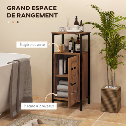 Low Bathroom Cabinet with Louvered Door, Steel Frame Bathroom Cabinet with Open Shelf and Adjustable Shelf, 37 x 30 x 85 cm, Rustic Brown