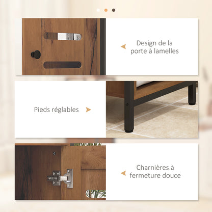 Low Bathroom Cabinet with Louvered Door, Steel Frame Bathroom Cabinet with Open Shelf and Adjustable Shelf, 37 x 30 x 85 cm, Rustic Brown