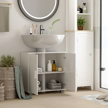 Under Sink Cabinet Bathroom Floor Cabinet with 2 Doors and Adjustable Interior Shelf Modern 60x30x60 cm White