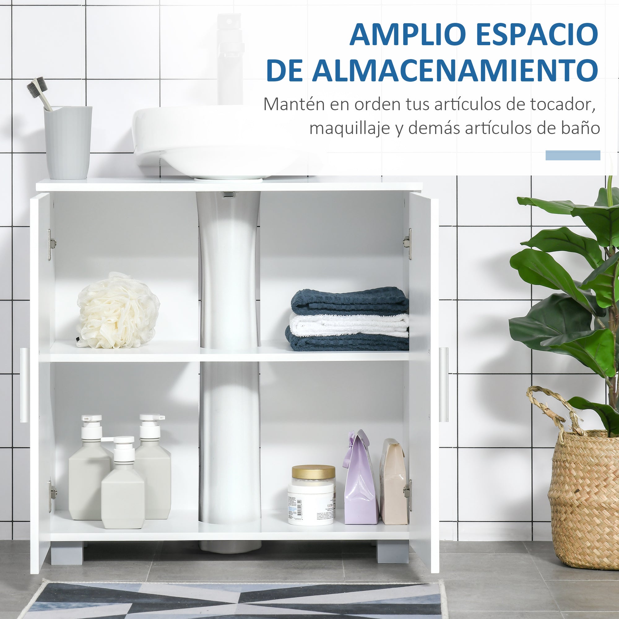 Under Sink Cabinet Bathroom Floor Cabinet with 2 Doors and Adjustable Interior Shelf Modern 60x30x60 cm White
