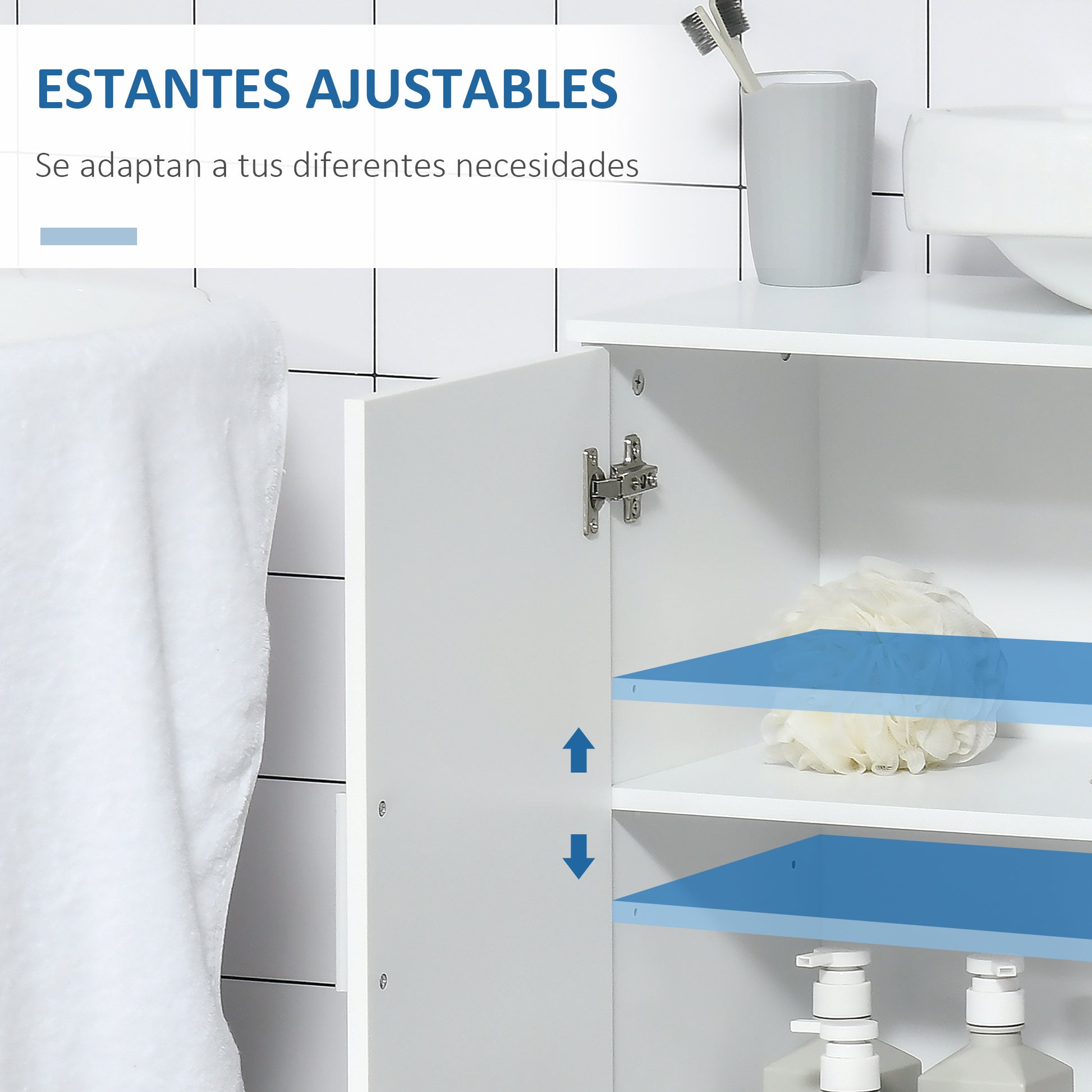 Under Sink Cabinet Bathroom Floor Cabinet with 2 Doors and Adjustable Interior Shelf Modern 60x30x60 cm White