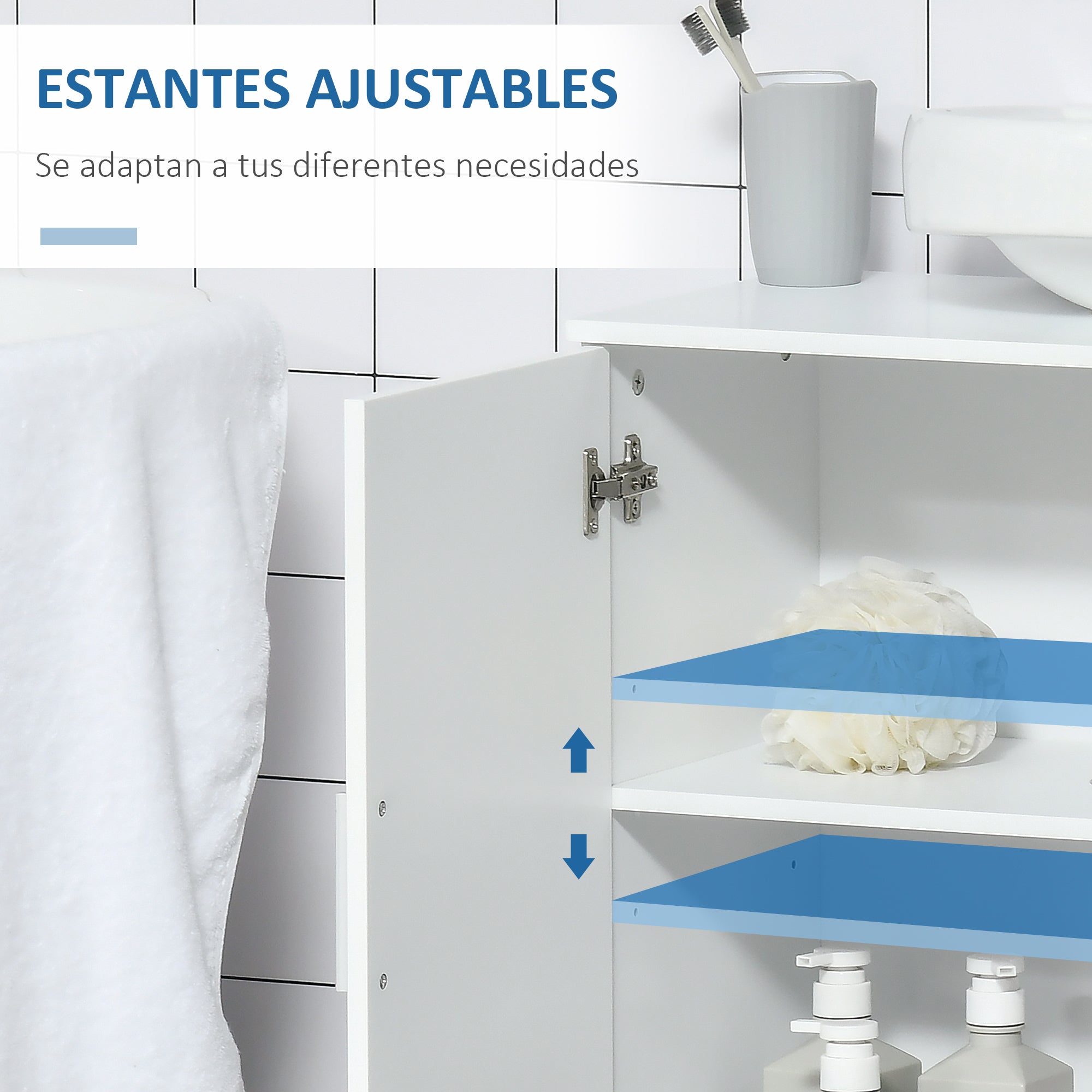 Under Sink Cabinet Bathroom Floor Cabinet with 2 Doors and Adjustable Interior Shelf Modern 60x30x60 cm White