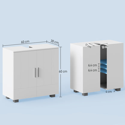 Under Sink Cabinet Bathroom Floor Cabinet with 2 Doors and Adjustable Interior Shelf Modern 60x30x60 cm White