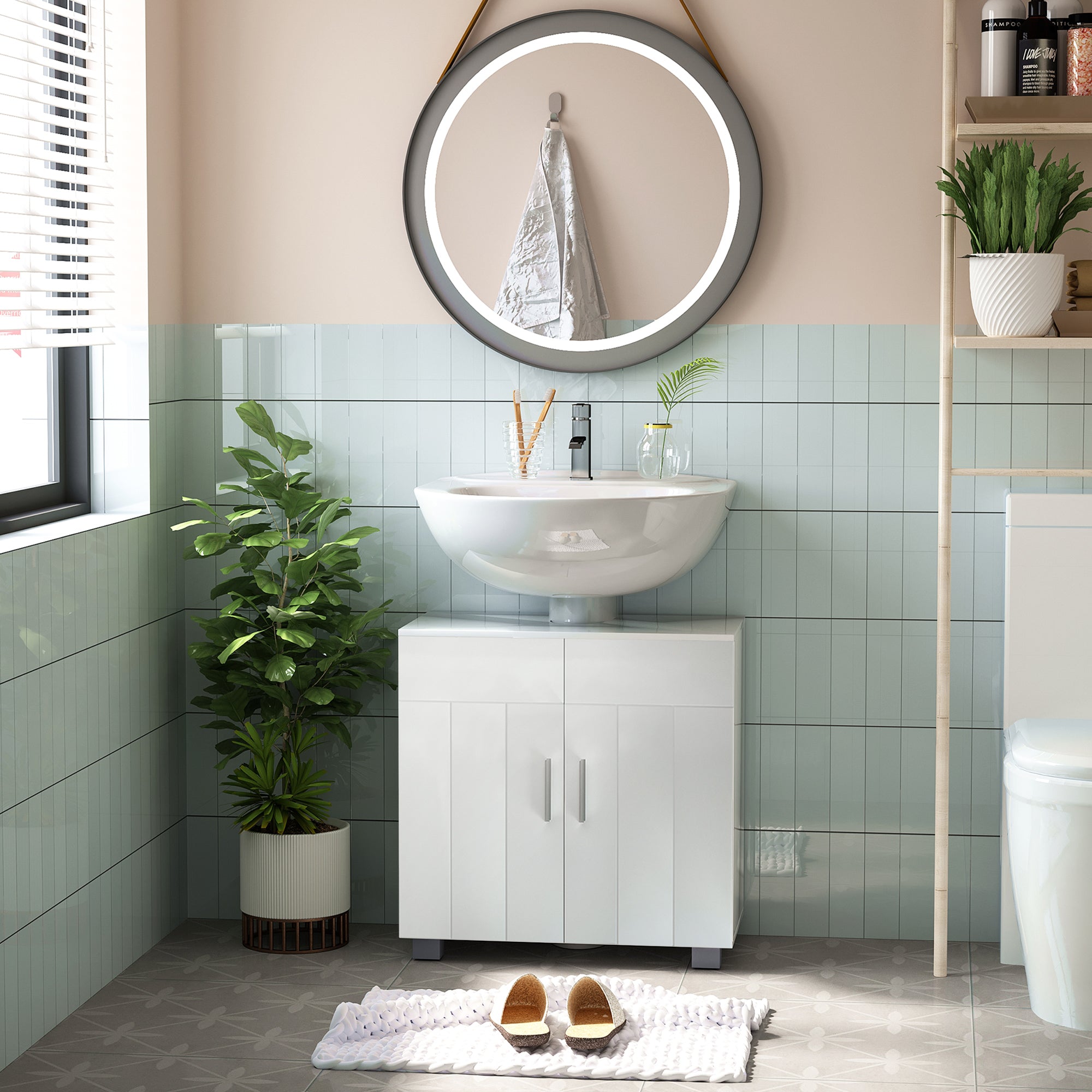 Under Sink Cabinet Bathroom Floor Cabinet with 2 Doors and Adjustable Interior Shelf Modern 60x30x60 cm White