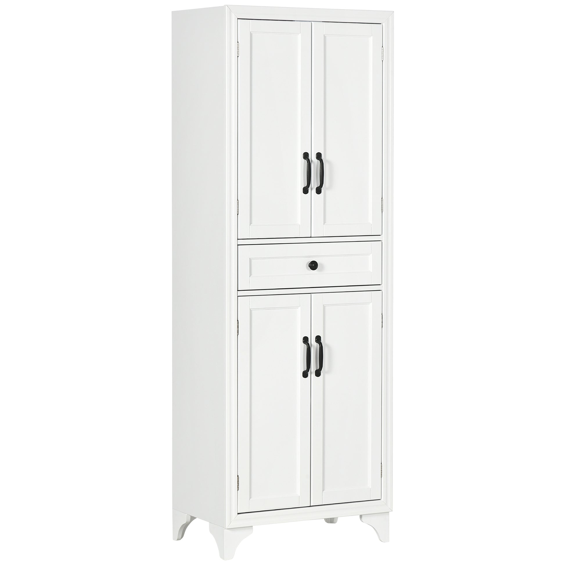 High Kitchen Cabinet 4 Doors 2 Cupboards and 1 Central Drawer Height 170 cm with Adjustable Shelf - White