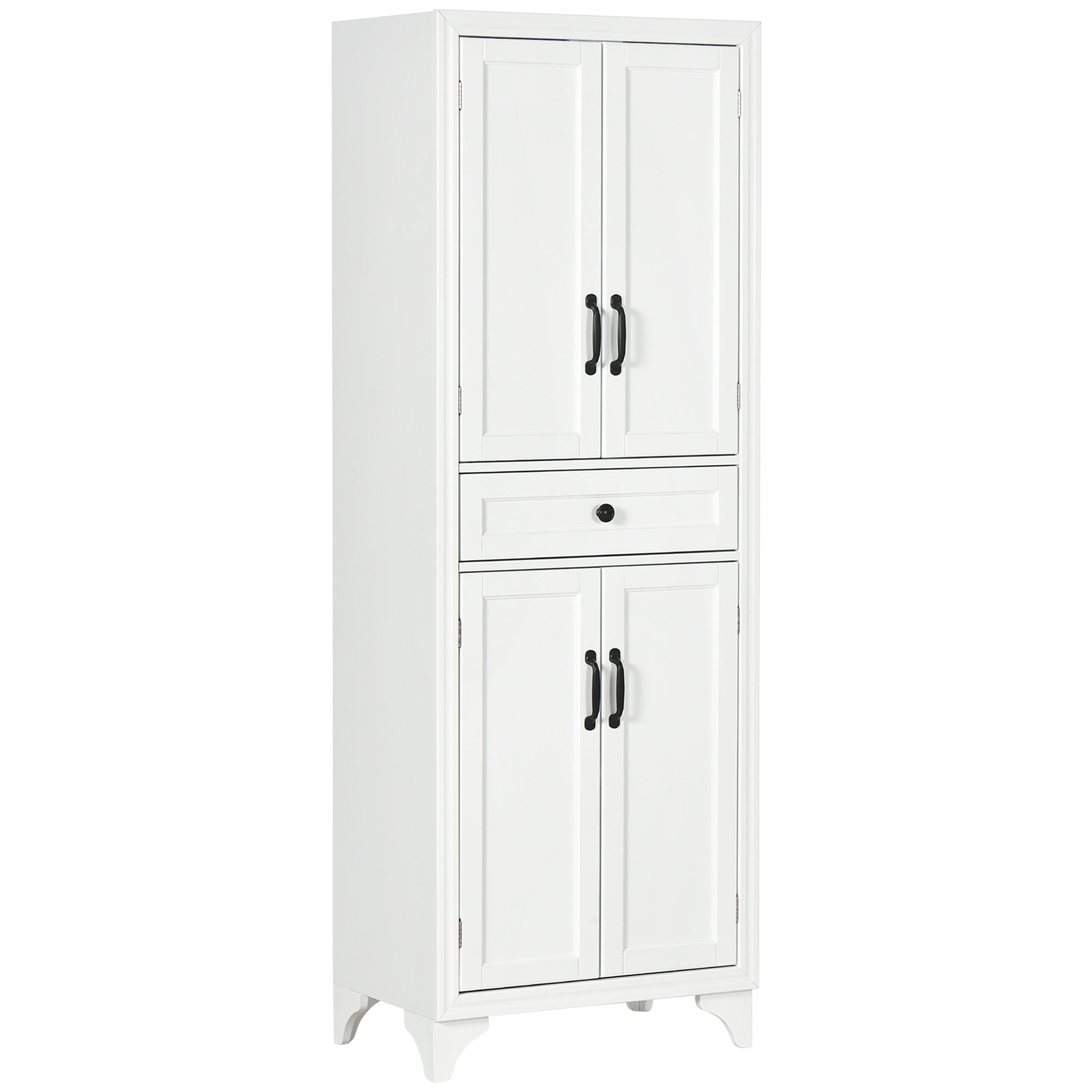 High Kitchen Cabinet 4 Doors 2 Cupboards and 1 Central Drawer Height 170 cm with Adjustable Shelf - White