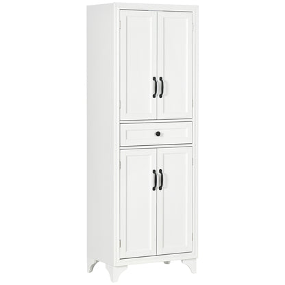 High Kitchen Cabinet 4 Doors 2 Cupboards and 1 Central Drawer Height 170 cm with Adjustable Shelf - White
