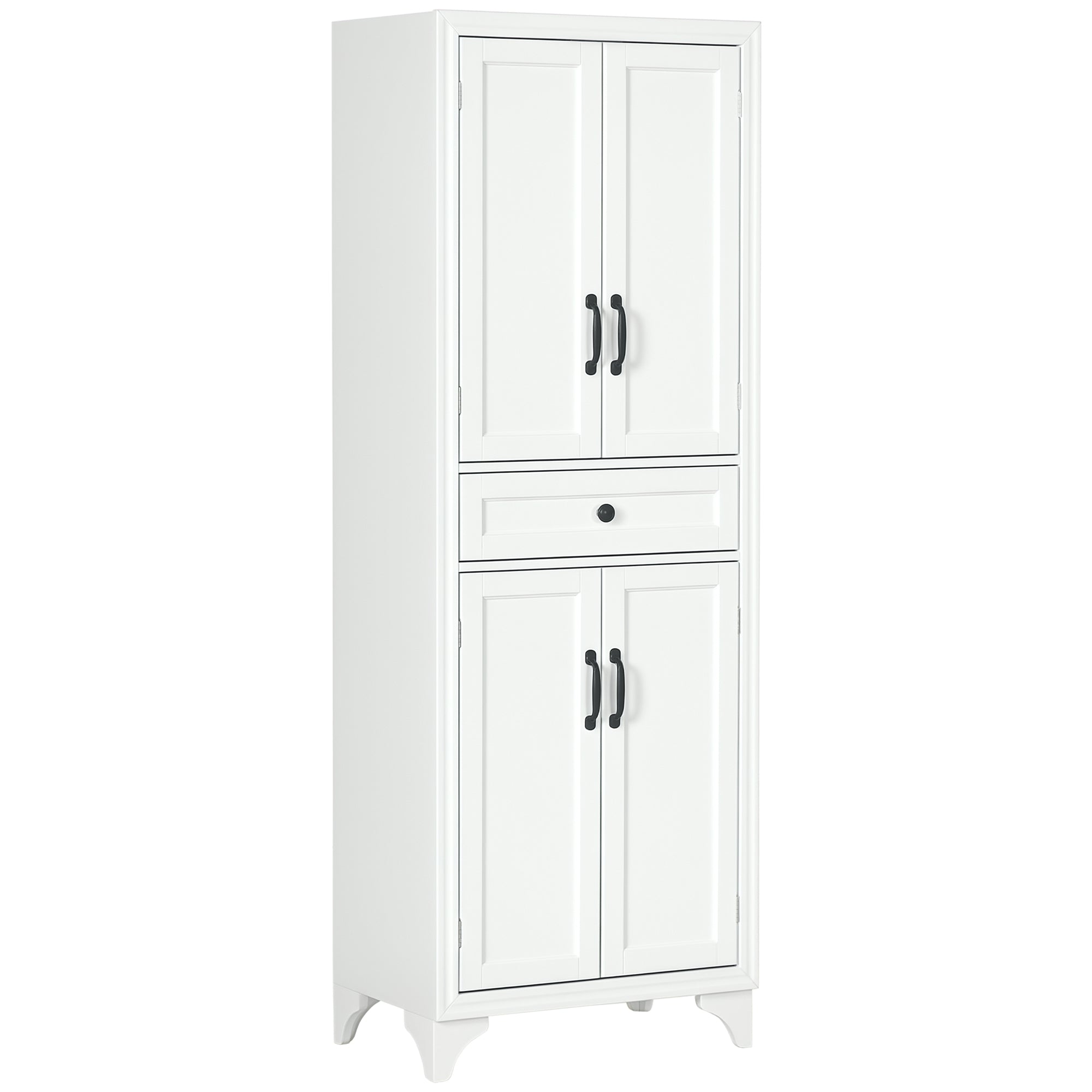 High Kitchen Cabinet 4 Doors 2 Cupboards and 1 Central Drawer Height 170 cm with Adjustable Shelf - White