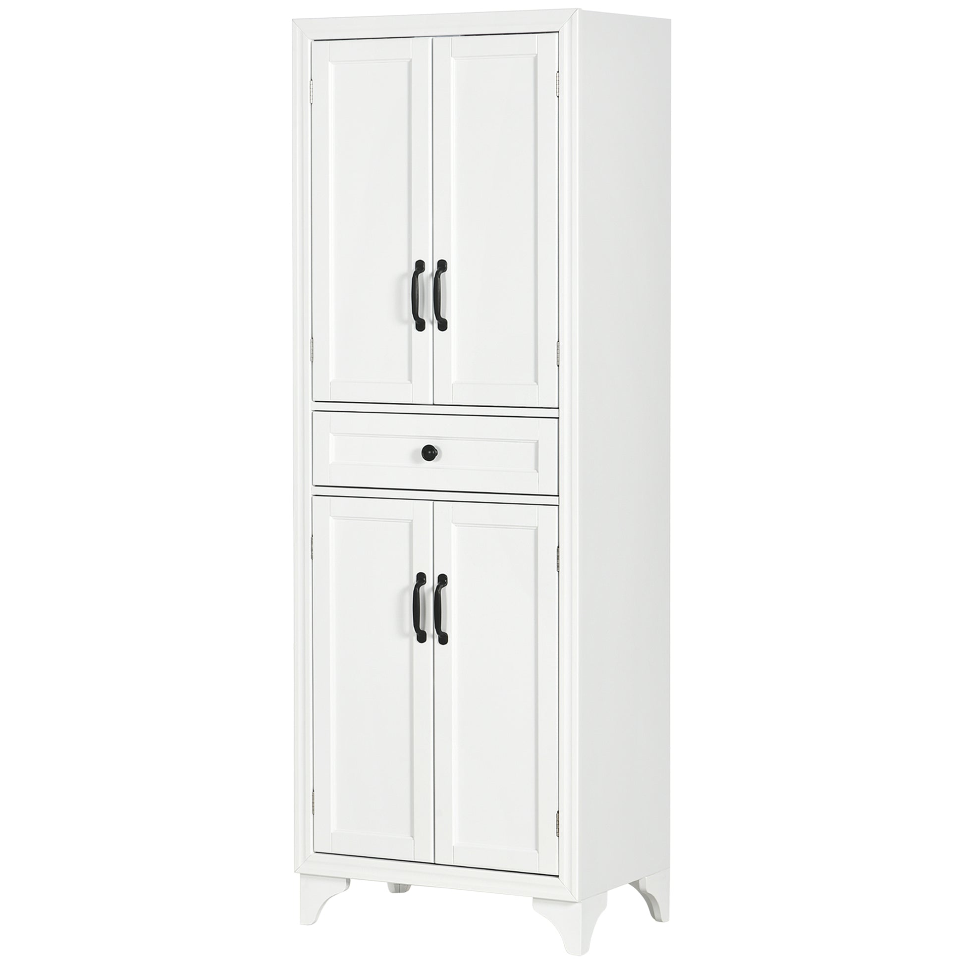 High Kitchen Cabinet 4 Doors 2 Cupboards and 1 Central Drawer Height 170 cm with Adjustable Shelf - White
