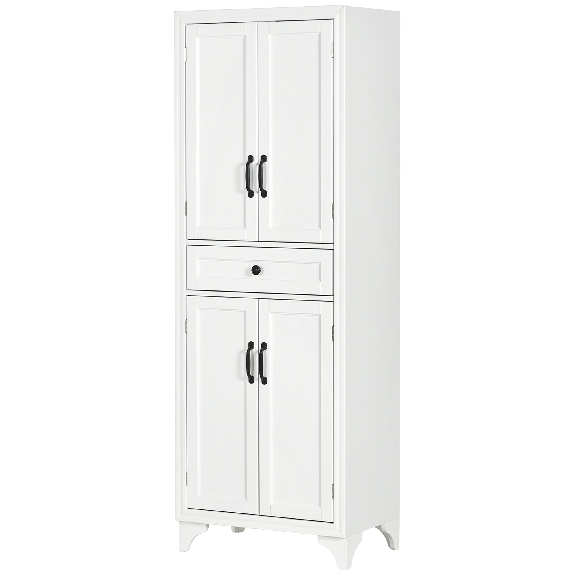 High Kitchen Cabinet 4 Doors 2 Cupboards and 1 Central Drawer Height 170 cm with Adjustable Shelf - White