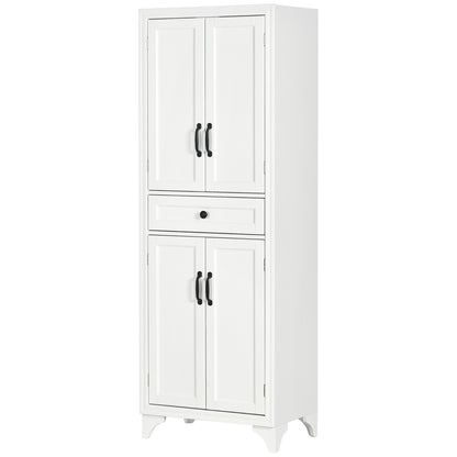 High Kitchen Cabinet 4 Doors 2 Cupboards and 1 Central Drawer Height 170 cm with Adjustable Shelf - White
