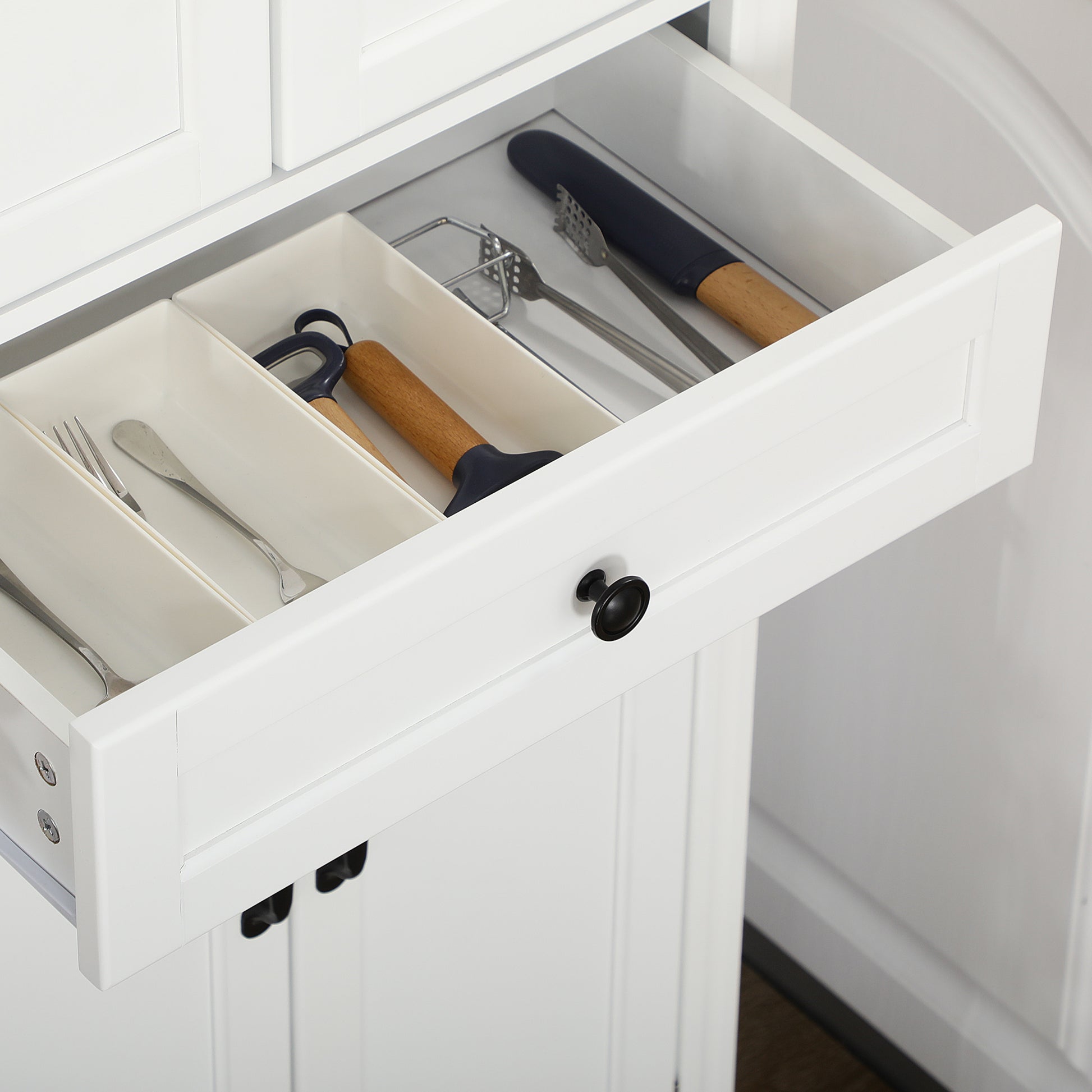 High Kitchen Cabinet 4 Doors 2 Cupboards and 1 Central Drawer Height 170 cm with Adjustable Shelf - White