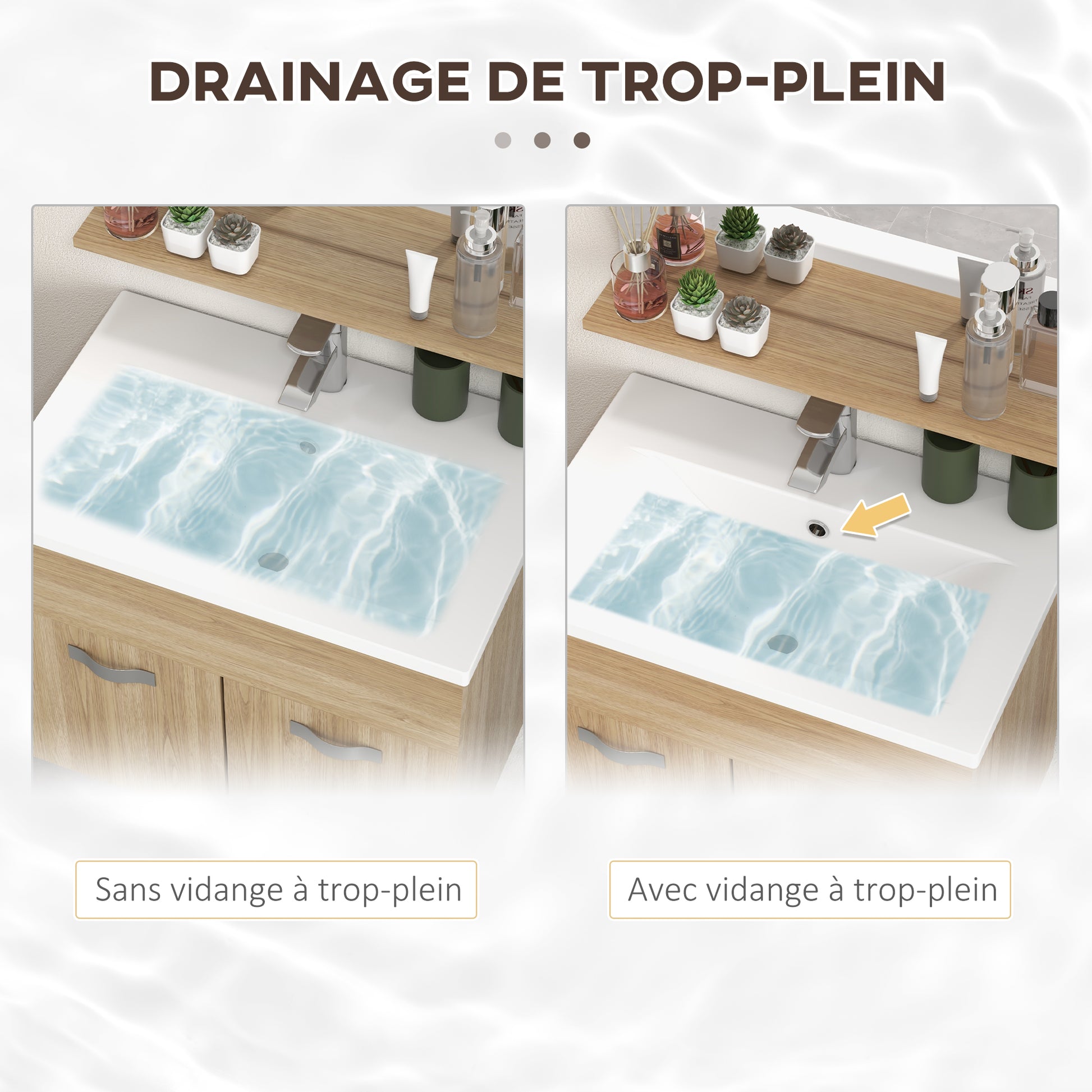 3-Piece Bathroom Furniture Set Bathroom Mirror Cabinet + Wall-Mounted Under-Sink Cabinet with Ceramic Basin + Column Cabinet with Adjustable Shelves Natural