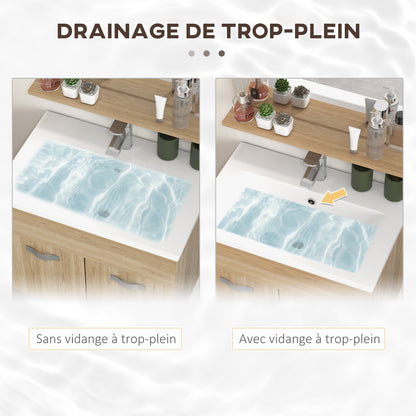 3-Piece Bathroom Furniture Set Bathroom Mirror Cabinet + Wall-Mounted Under-Sink Cabinet with Ceramic Basin + Column Cabinet with Adjustable Shelves Natural