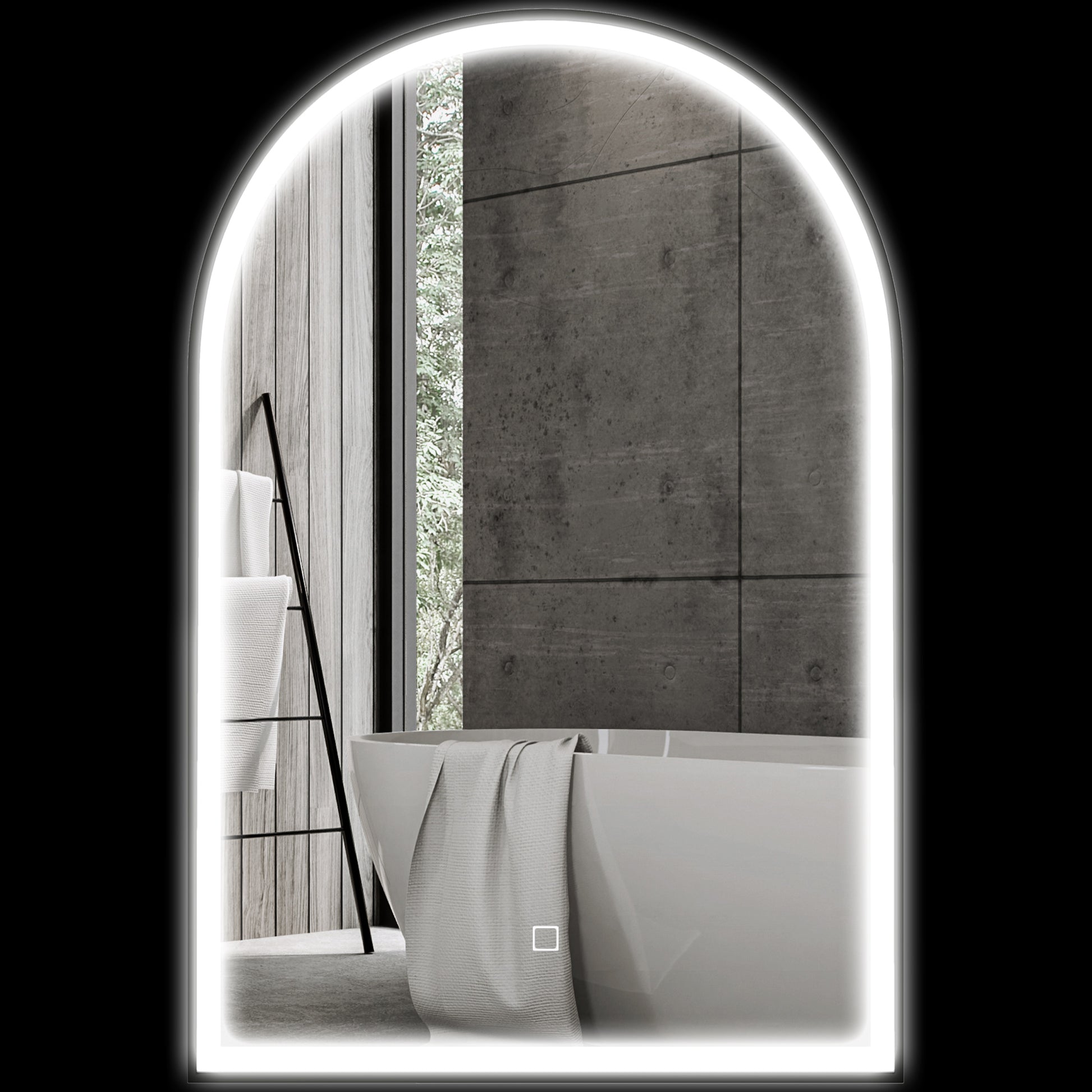 Bathroom Mirror 90 x 60 cm, arched wall mirror, bathroom mirror with LED lighting, adjustable 3 colors light, anti-fog, memory, touch switch, aluminum frame - black
