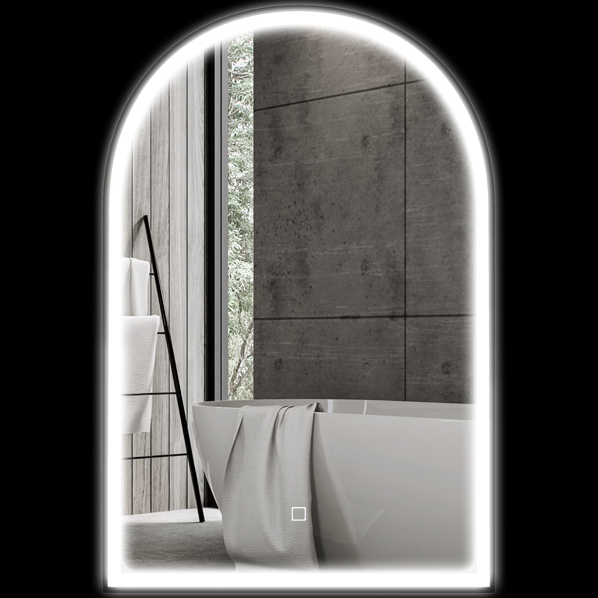 Bathroom Mirror 90 x 60 cm, arched wall mirror, bathroom mirror with LED lighting, adjustable 3 colors light, anti-fog, memory, touch switch, aluminum frame - black