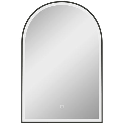 Bathroom Mirror 90 x 60 cm, arched wall mirror, bathroom mirror with LED lighting, adjustable 3 colors light, anti-fog, memory, touch switch, aluminum frame - black