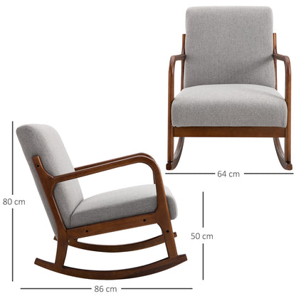 Upholstered Rocking Chair, Vintage Design in Wood and Gray Polyester, for Indoor, Office, Living Room, 64x86x80cm