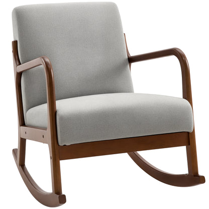 Upholstered Rocking Chair, Vintage Design in Wood and Gray Polyester, for Indoor, Office, Living Room, 64x86x80cm