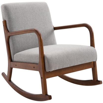 Upholstered Rocking Chair, Vintage Design in Wood and Gray Polyester, for Indoor, Office, Living Room, 64x86x80cm