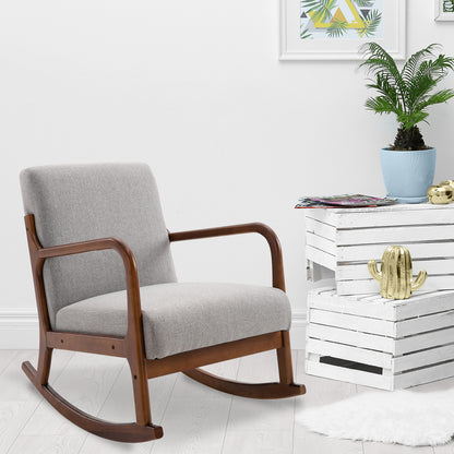 Upholstered Rocking Chair, Vintage Design in Wood and Gray Polyester, for Indoor, Office, Living Room, 64x86x80cm