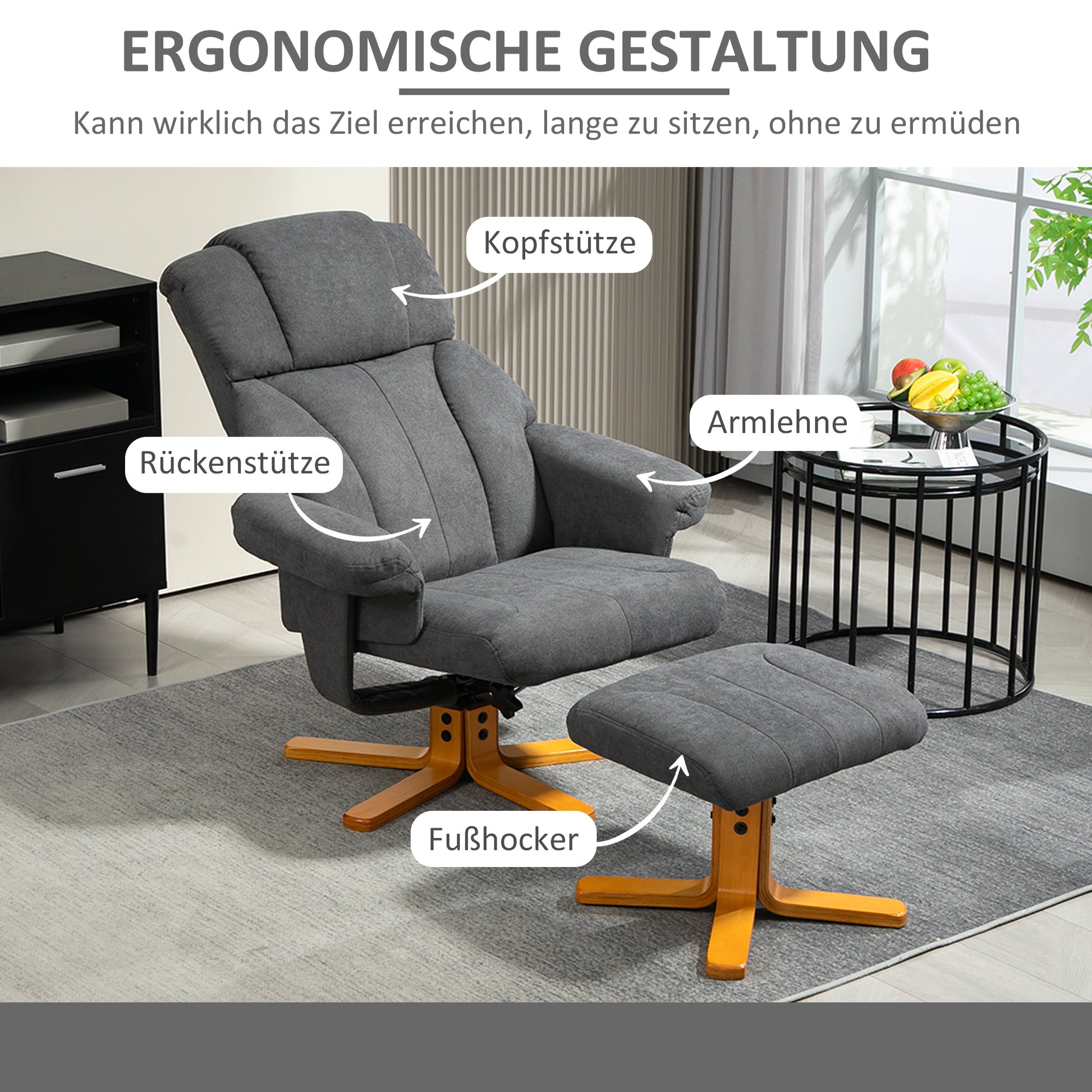 Recliner Chair with Reclining Function, Reclining Chair with Footstool, TV Armchair up to 150 kg capacity, for Living Room, Bedroom, 79 x 80 x 104cm, Dark Gray