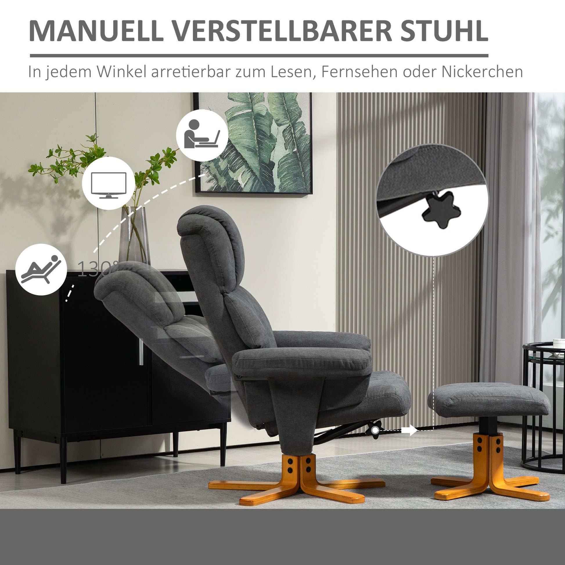 Recliner Chair with Reclining Function, Reclining Chair with Footstool, TV Armchair up to 150 kg capacity, for Living Room, Bedroom, 79 x 80 x 104cm, Dark Gray