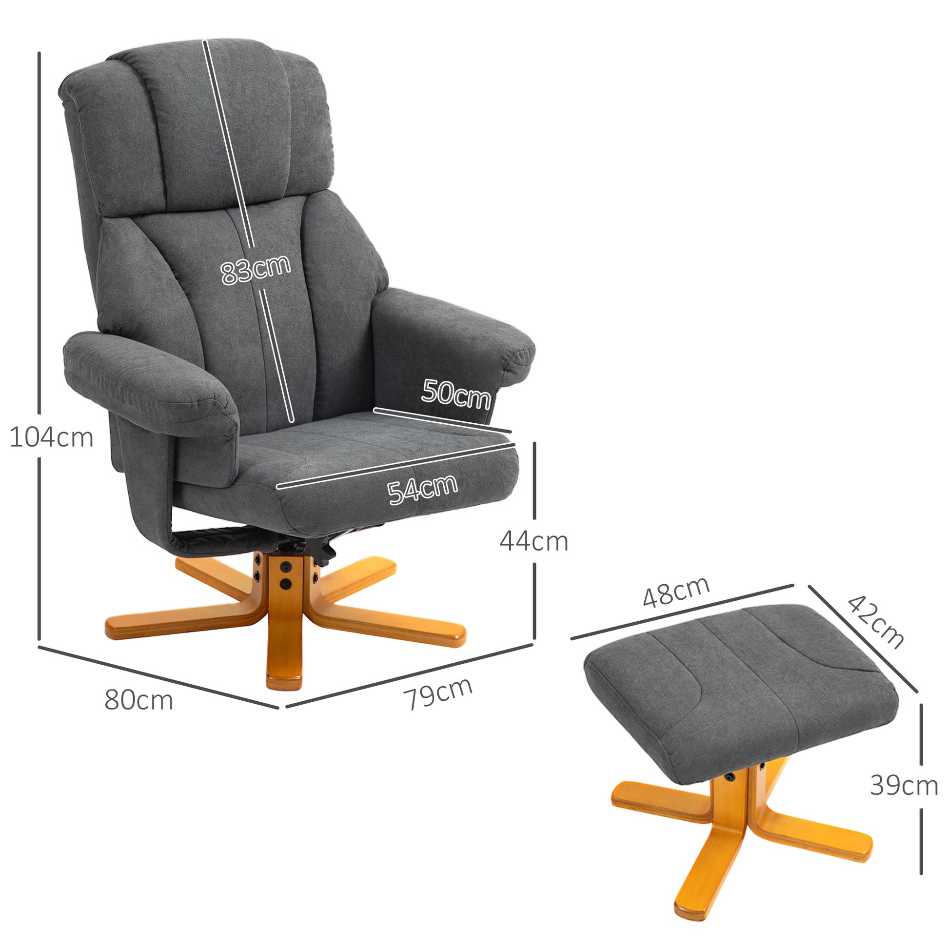 Recliner Chair with Reclining Function, Reclining Chair with Footstool, TV Armchair up to 150 kg capacity, for Living Room, Bedroom, 79 x 80 x 104cm, Dark Gray