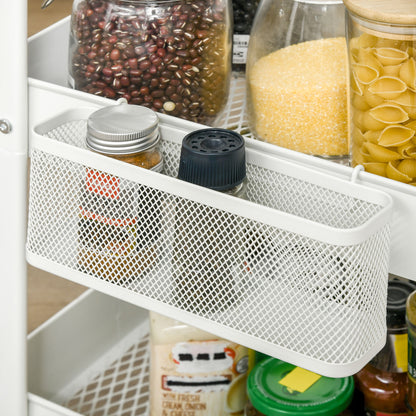 Serving Cart with 3 Levels Kitchen Cart with Wheels Handle Utility Cart with Hooks and Basket, Kitchen Shelf, Multi-Purpose Cart for Kitchen Office Bathroom, White