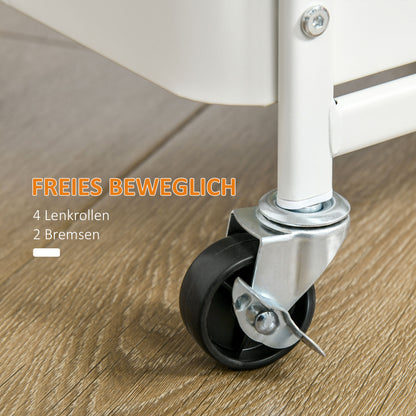 Serving Cart with 3 Levels Kitchen Cart with Wheels Handle Utility Cart with Hooks and Basket, Kitchen Shelf, Multi-Purpose Cart for Kitchen Office Bathroom, White