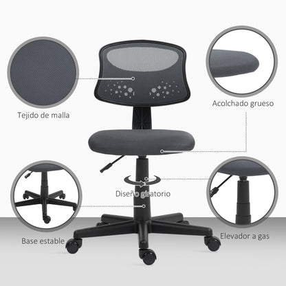 Armless Ergonomic Office Chair Mesh Back Swivel Desk Chair Adjustable Height Desk Chair 120 kg Load Gray
