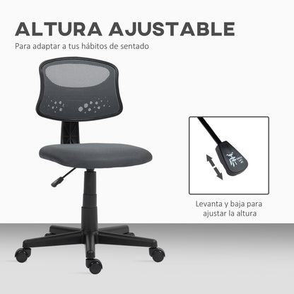 Armless Ergonomic Office Chair Mesh Back Swivel Desk Chair Adjustable Height Desk Chair 120 kg Load Gray