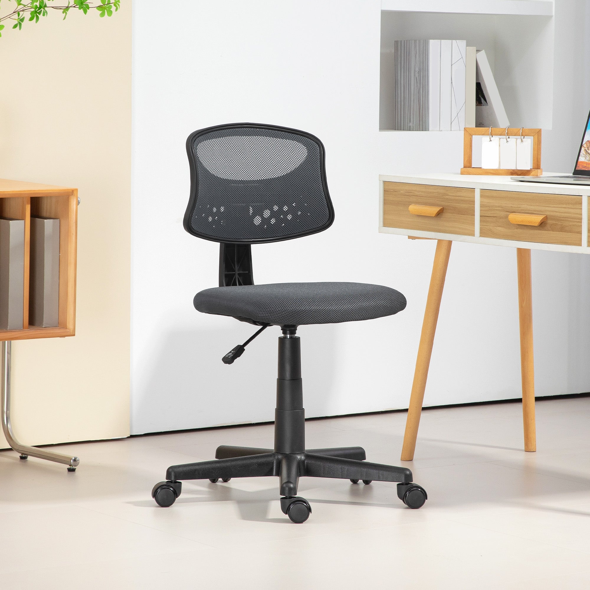 Armless Ergonomic Office Chair Mesh Back Swivel Desk Chair Adjustable Height Desk Chair 120 kg Load Gray