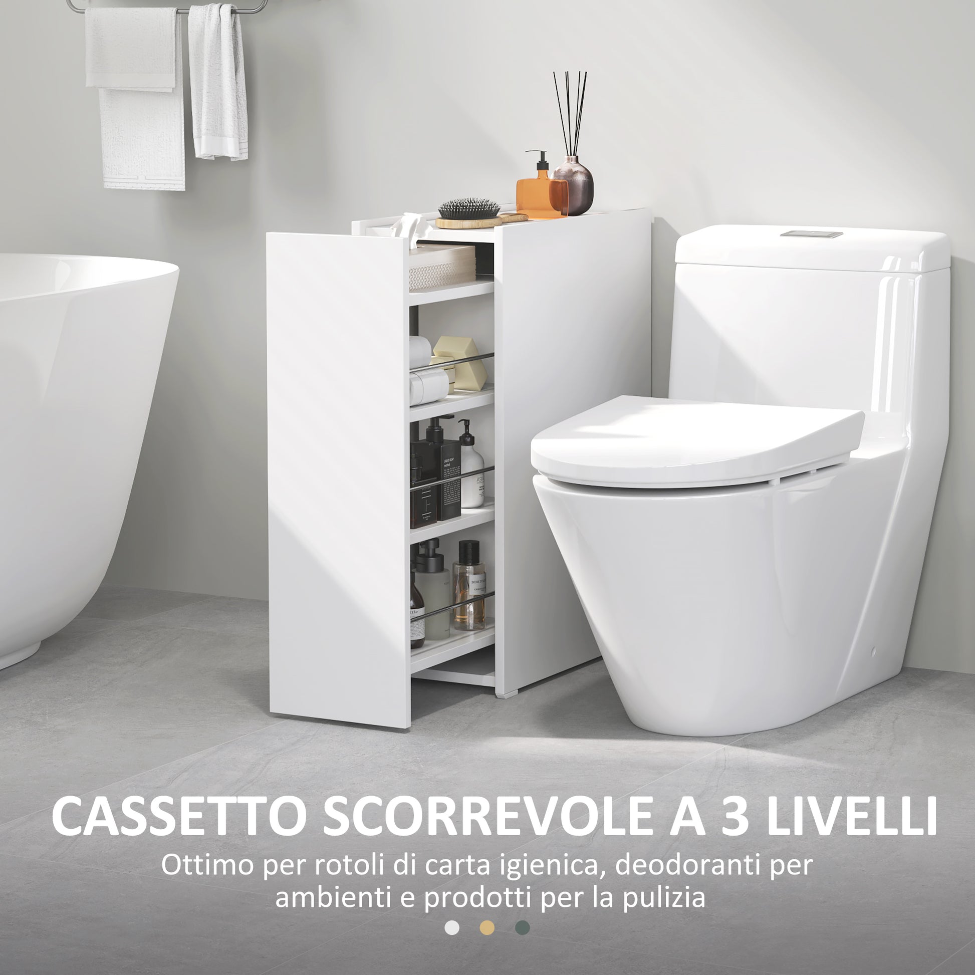 Bathroom Cabinet Space Saver with Sliding Tracks, Wooden Bathroom Cabinet, 47x25x66.5 cm, White