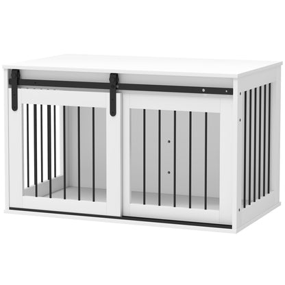 Dog Cage Furniture with Lockable Sliding Doors Modern Metal Dog Crate for Home Indoor Dog House for Large Dogs up to 30 kg Side Table Kennel 98 x 58 x 61 cm White