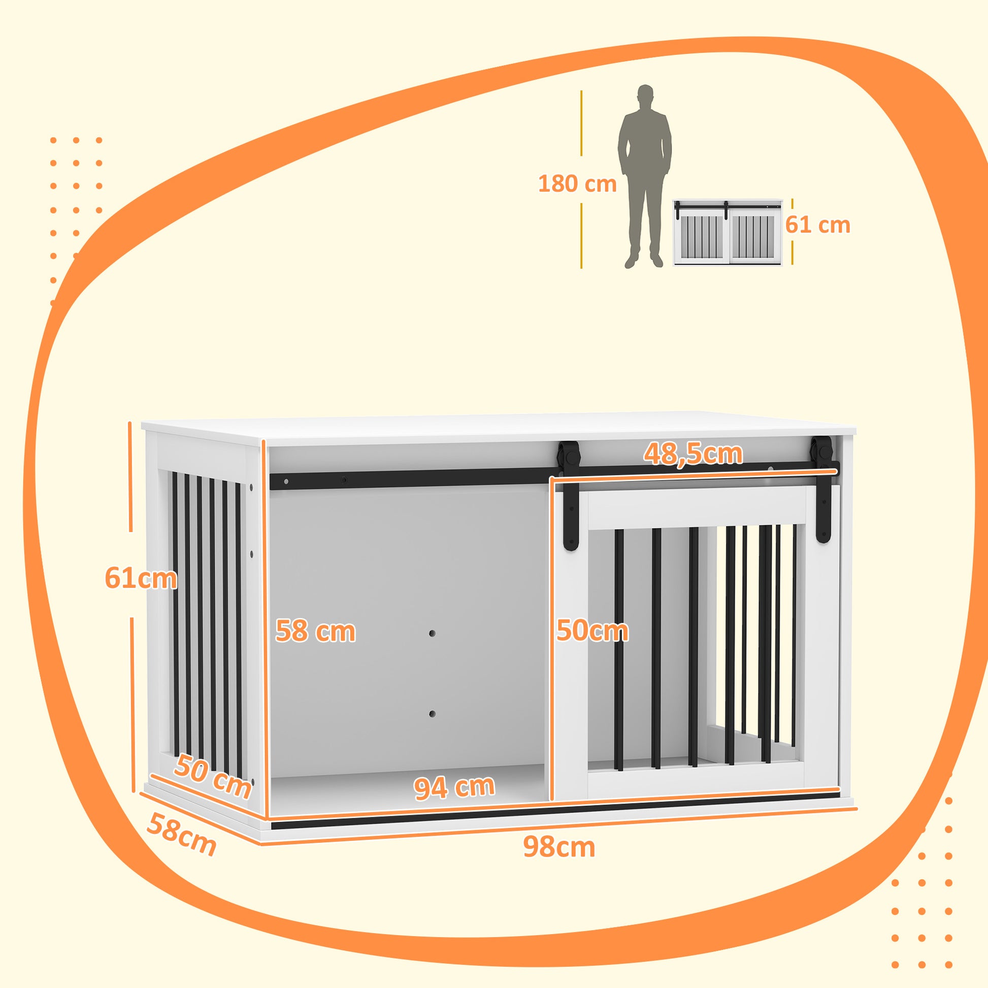 Dog Cage Furniture with Lockable Sliding Doors Modern Metal Dog Crate for Home Indoor Dog House for Large Dogs up to 30 kg Side Table Kennel 98 x 58 x 61 cm White