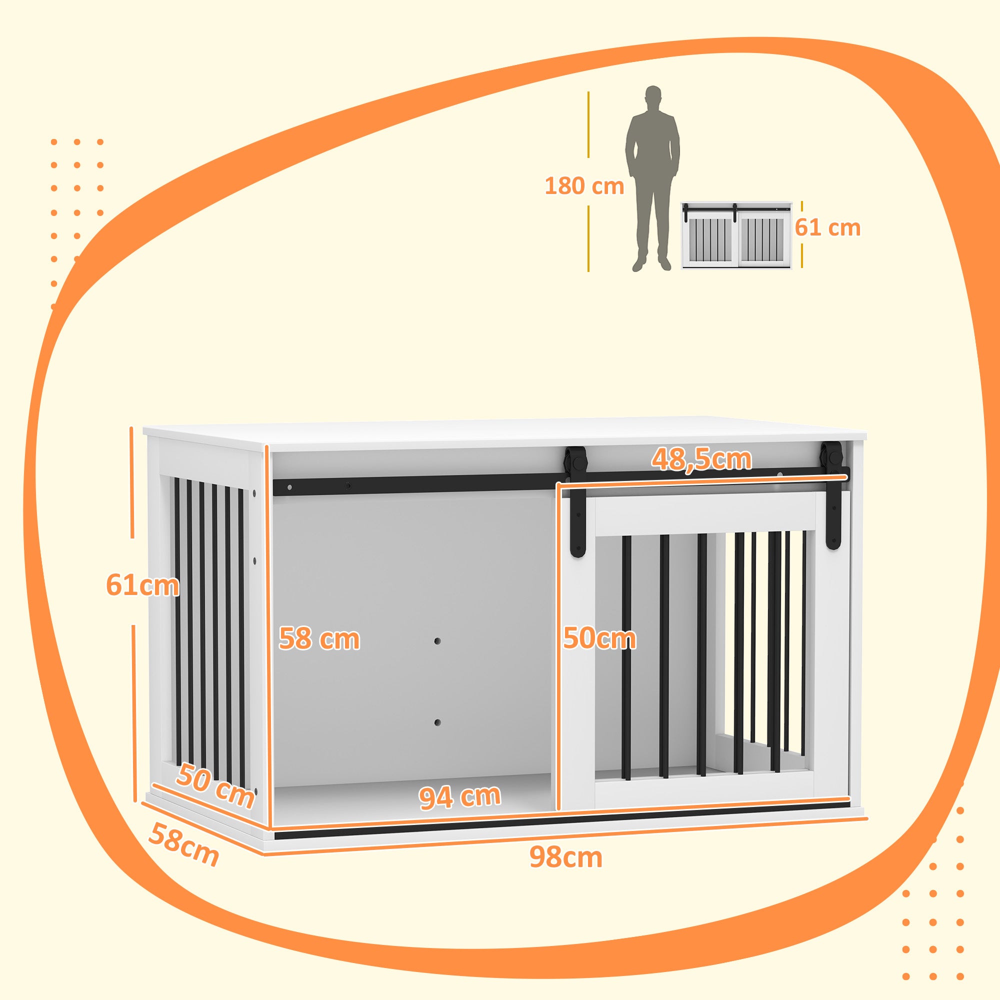 Dog Cage Furniture with Lockable Sliding Doors Modern Metal Dog Crate for Home Indoor Dog House for Large Dogs up to 30 kg Side Table Kennel 98 x 58 x 61 cm White