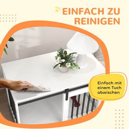 Dog Cage Furniture with Lockable Sliding Doors Modern Metal Dog Crate for Home Indoor Dog House for Large Dogs up to 30 kg Side Table Kennel 98 x 58 x 61 cm White