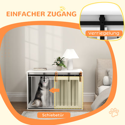 Dog Cage Furniture with Lockable Sliding Doors Modern Metal Dog Crate for Home Indoor Dog House for Large Dogs up to 30 kg Side Table Kennel 98 x 58 x 61 cm White