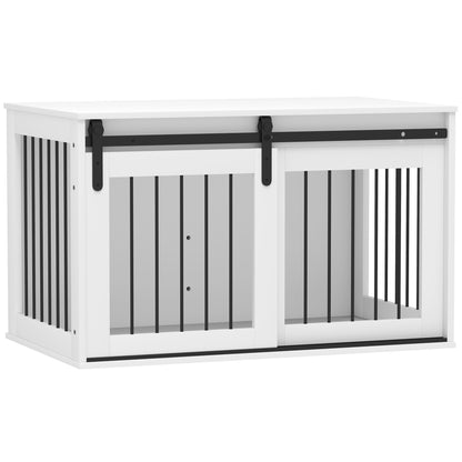 Dog Cage Furniture with Lockable Sliding Doors Modern Metal Dog Crate for Home Indoor Dog House for Large Dogs up to 30 kg Side Table Kennel 98 x 58 x 61 cm White