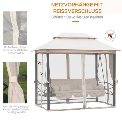 Hollywood Swing Garden Swing Swing with Side Walls 3 Seater Beige 256 x 172 x 248 cm