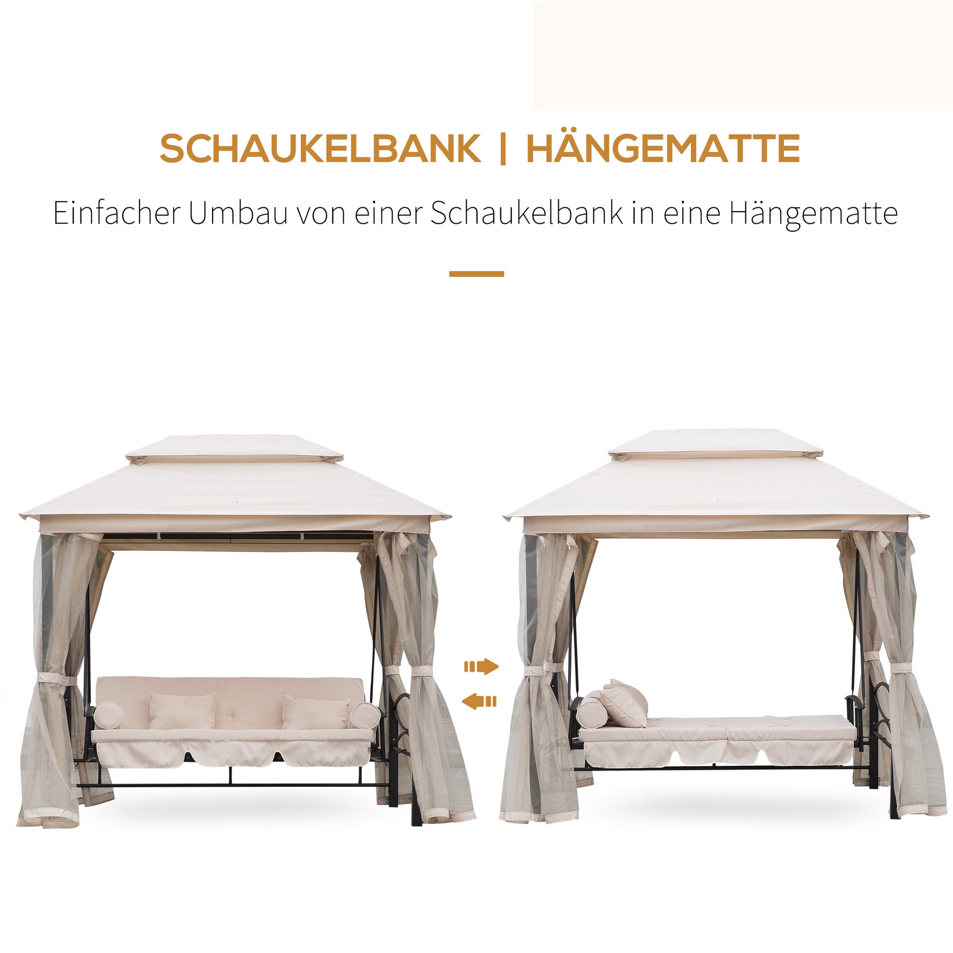 Hollywood Swing Garden Swing Swing with Side Walls 3 Seater Beige 256 x 172 x 248 cm