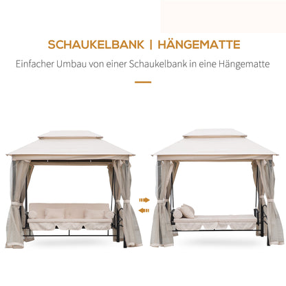 Hollywood Swing Garden Swing Swing with Side Walls 3 Seater Beige 256 x 172 x 248 cm