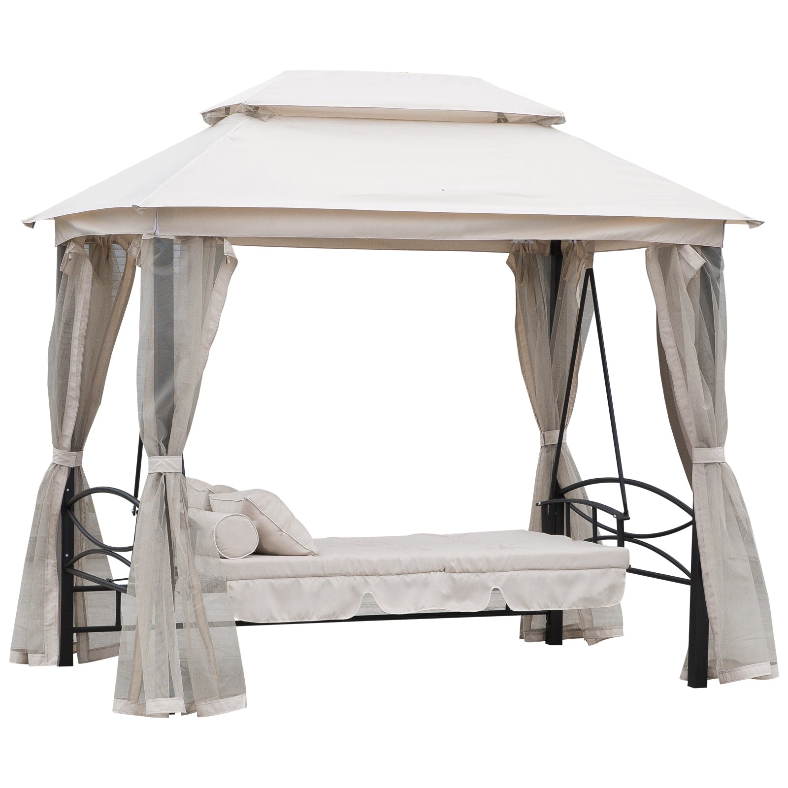 Hollywood Swing Garden Swing Swing with Side Walls 3 Seater Beige 256 x 172 x 248 cm