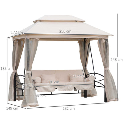Hollywood Swing Garden Swing Swing with Side Walls 3 Seater Beige 256 x 172 x 248 cm